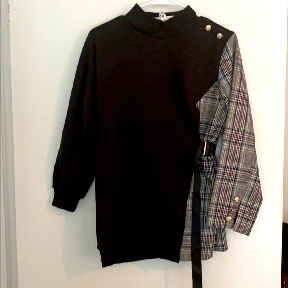 Plaid Houndstooth Jacket Sweatshirt Dress